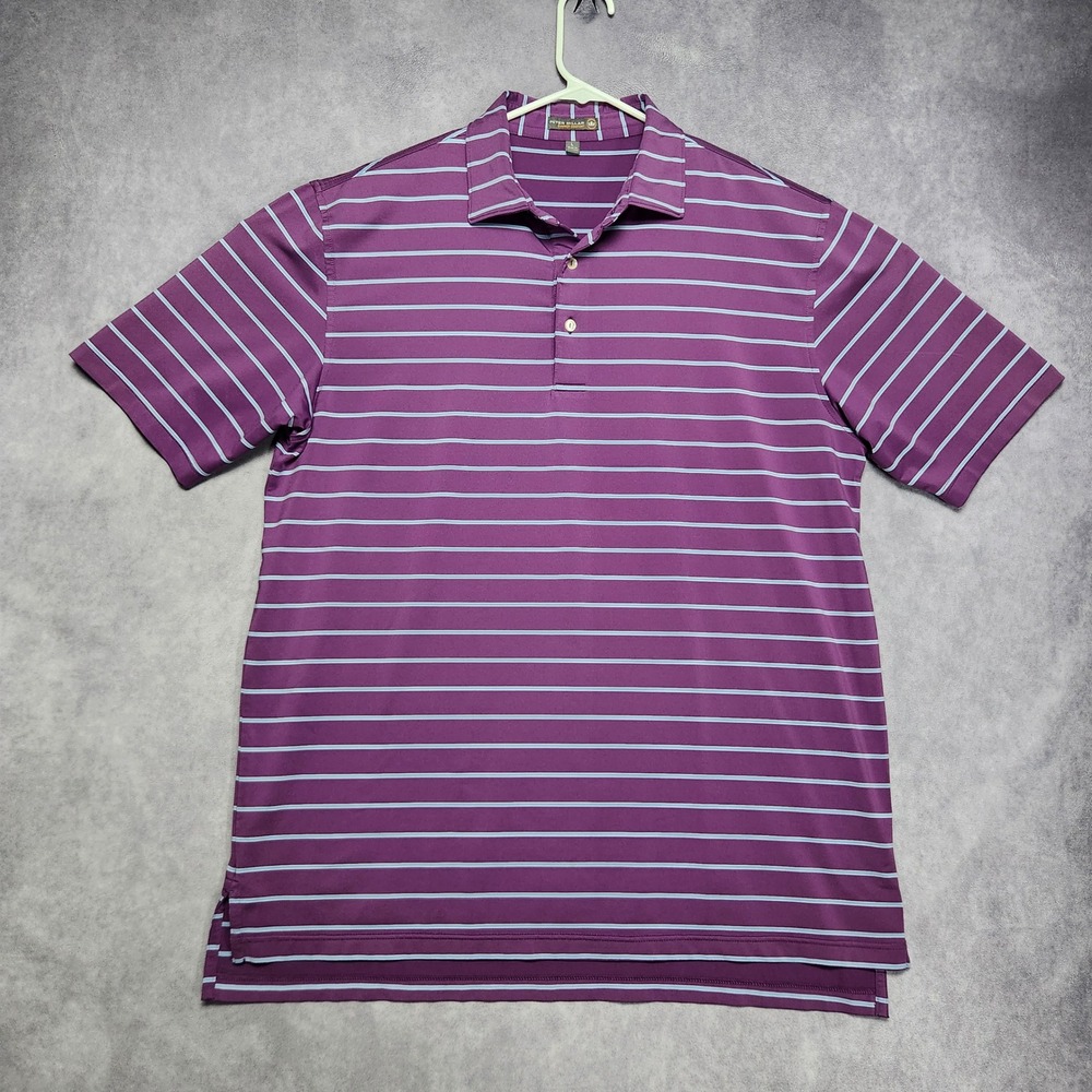 Peter Millar Summer Comfort Mens Large Purple Blue Striped Golf Polo MF16EK10S